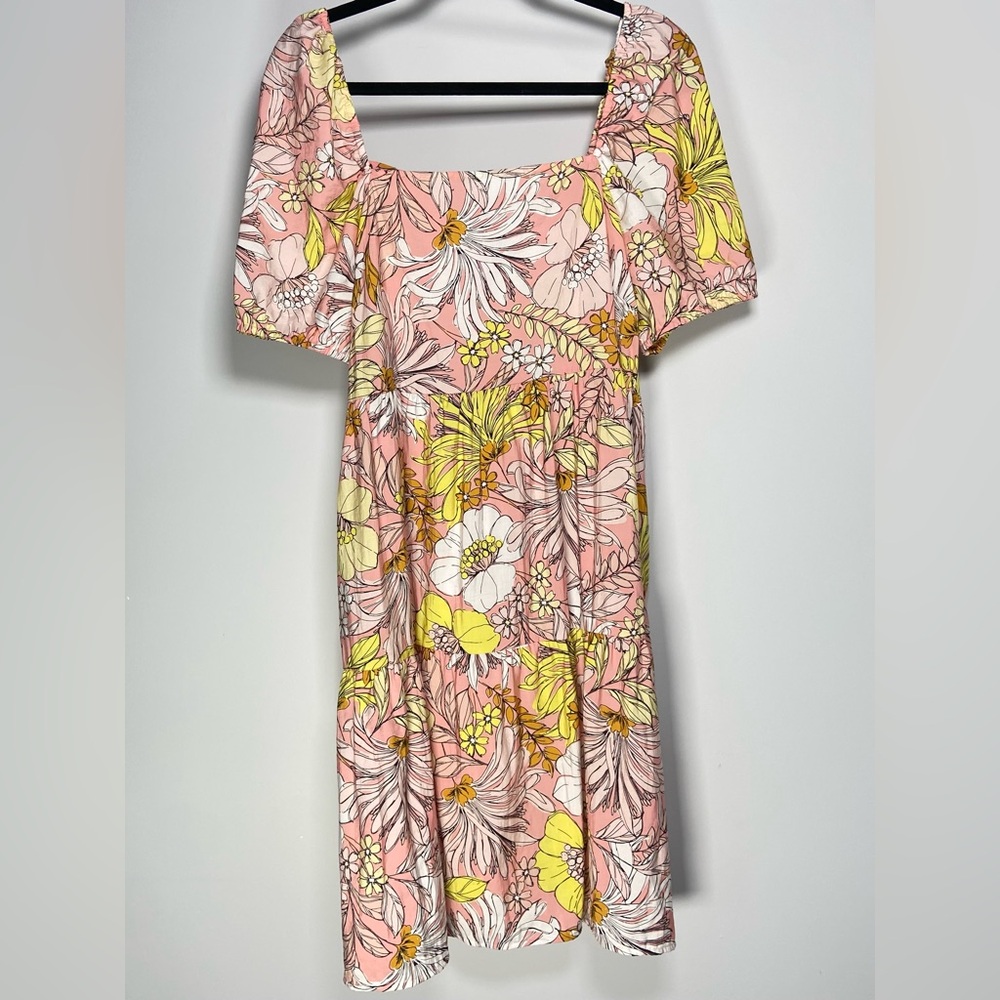 Loft Babydoll Mini Dress Puff Sleeve Square Neck Floral Tiered Cottage Fairy 14